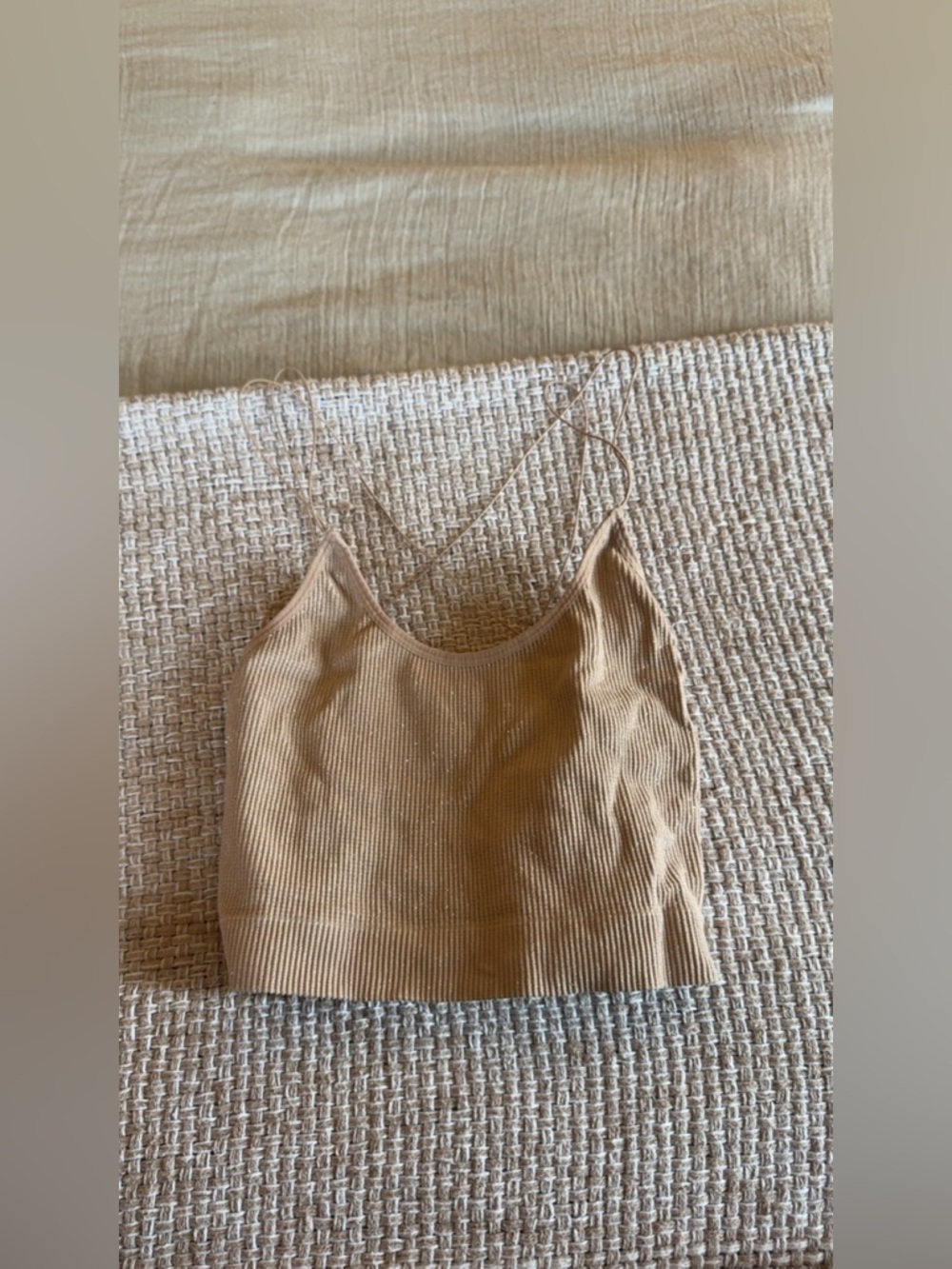 Out from under urban outfitters sparkling Ribbed Spaghetti-Strap Crop Top in Tan